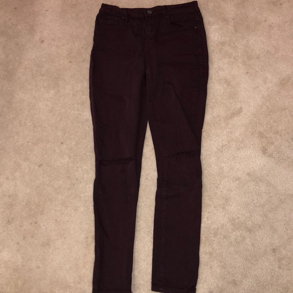 High waisted maroon jeggings